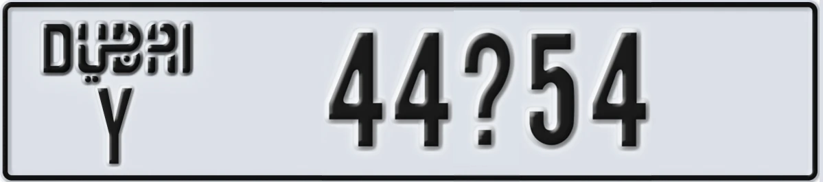 UAE License Plate Dubai Y 44X54