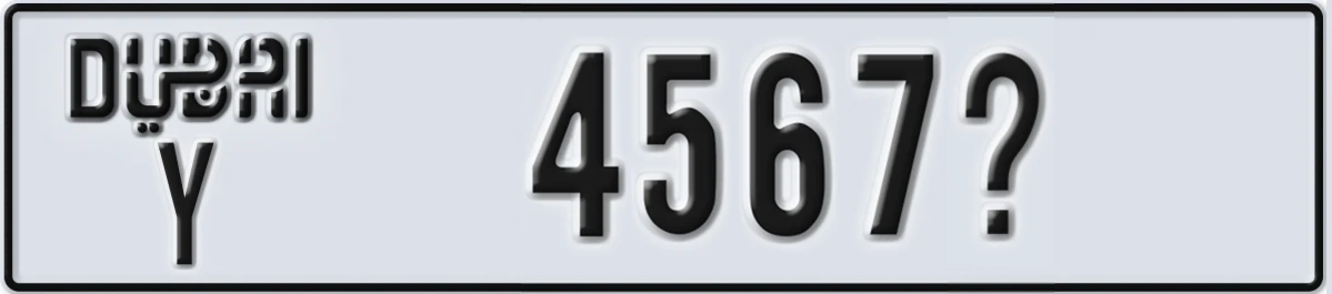 UAE License Plate Dubai Y 4567X