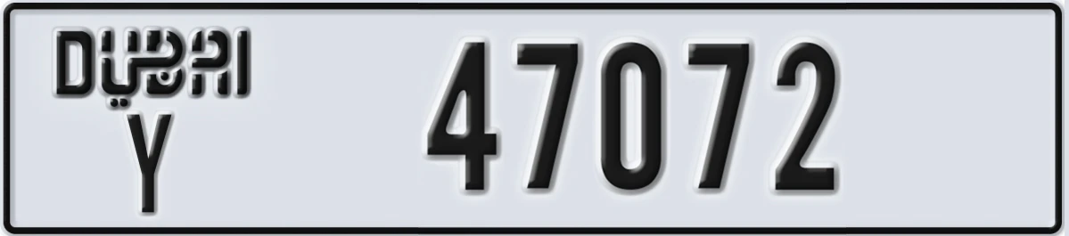 UAE License Plate Dubai Y 47072