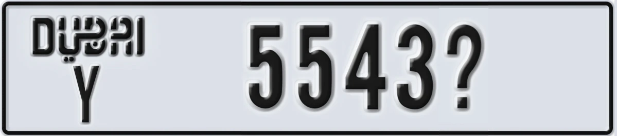 UAE License Plate Dubai Y 5543@