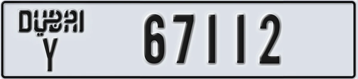 UAE License Plate Dubai Y 67112