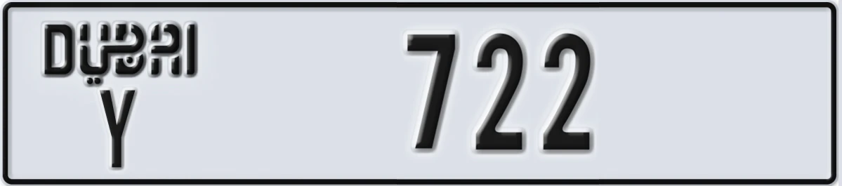 UAE License Plate Dubai Y 722