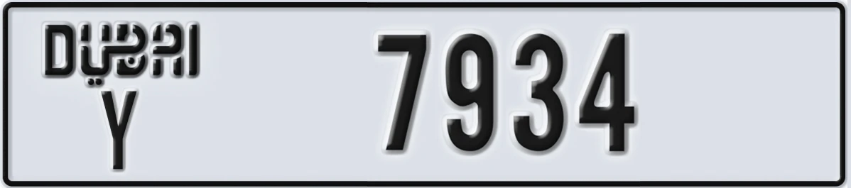 UAE License Plate Dubai Y 7934
