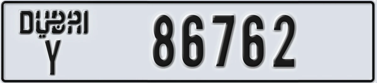 UAE License Plate Dubai Y 86762