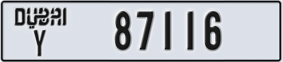 UAE License Plate Dubai Y 87116