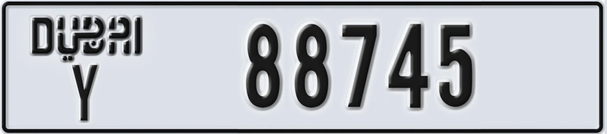 UAE License Plate Dubai Y 88745
