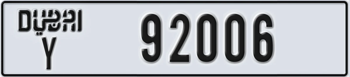 UAE License Plate Dubai Y 92006