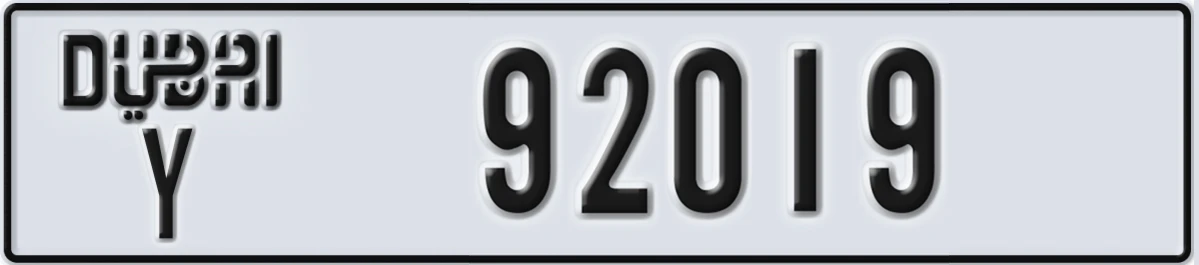 UAE License Plate Dubai Y 92019