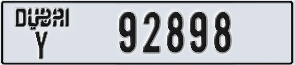 UAE License Plate Dubai Y 92898