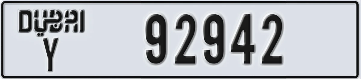 UAE License Plate Dubai Y 92942