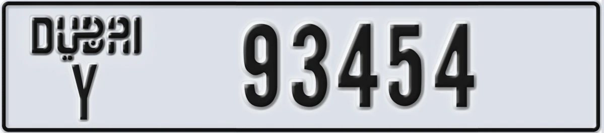 UAE License Plate Dubai Y 93454