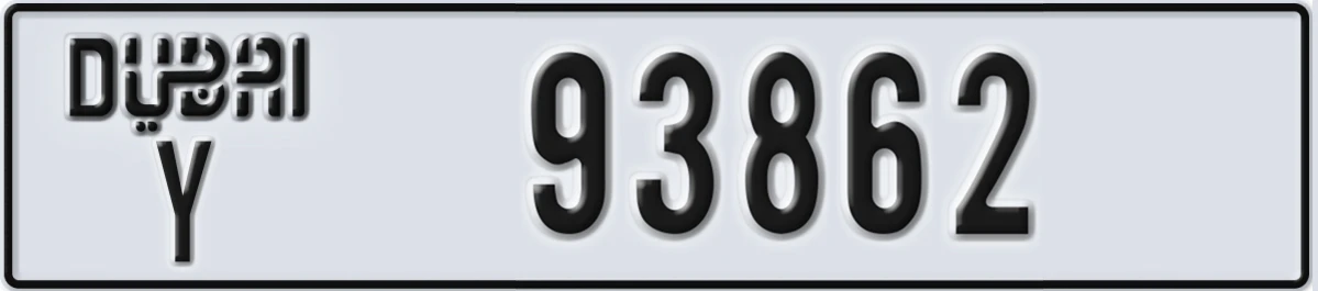 UAE License Plate Dubai Y 93862