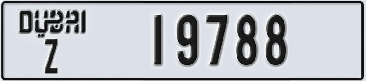UAE License Plate Dubai Z 19788
