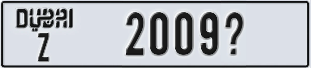 UAE License Plate Dubai Z 2009X