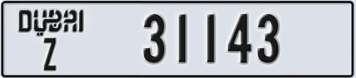 UAE License Plate Dubai Z 31143