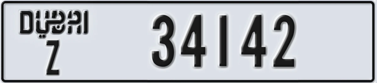 UAE License Plate Dubai Z 34142