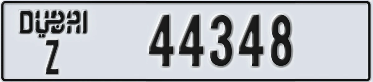 UAE License Plate Dubai Z 44348