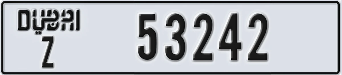 UAE License Plate Dubai Z 53242