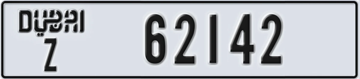 UAE License Plate Dubai Z 62142