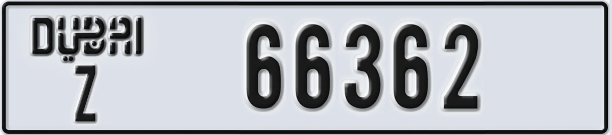 UAE License Plate Dubai Z 66362