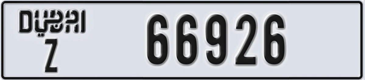 UAE License Plate Dubai Z 66926