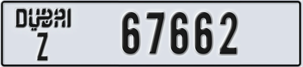 UAE License Plate Dubai Z 67662