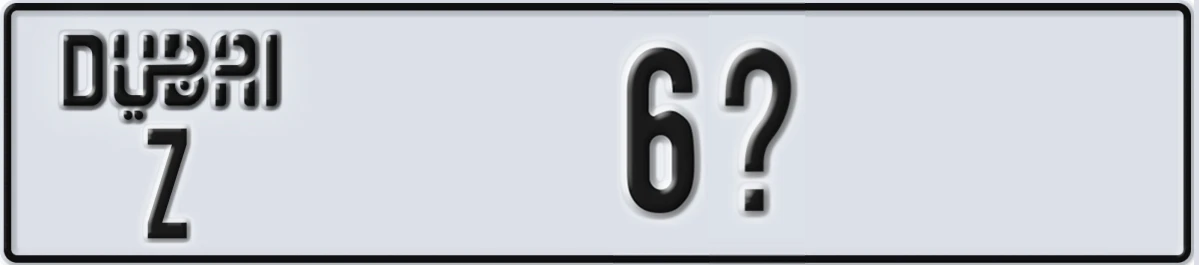 UAE License Plate Dubai Z 6X