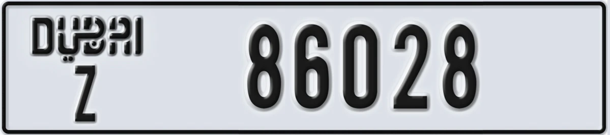 UAE License Plate Dubai Z 86028