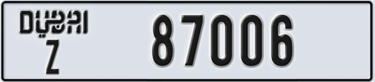 UAE License Plate Dubai Z 87006