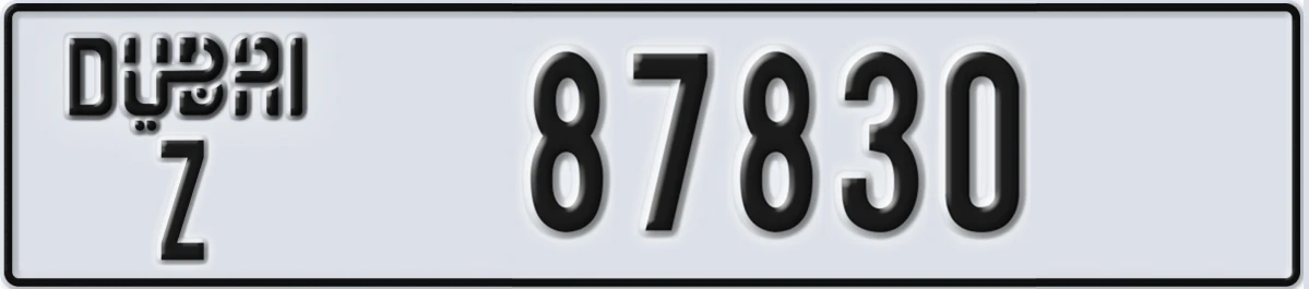 UAE License Plate Dubai Z 87830