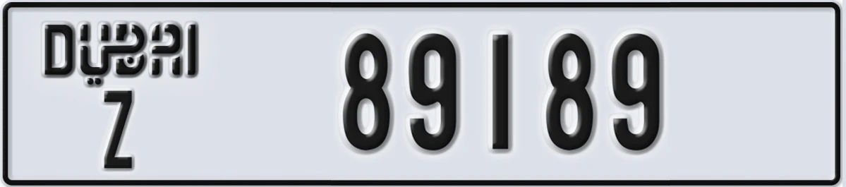 UAE License Plate Dubai Z 89189