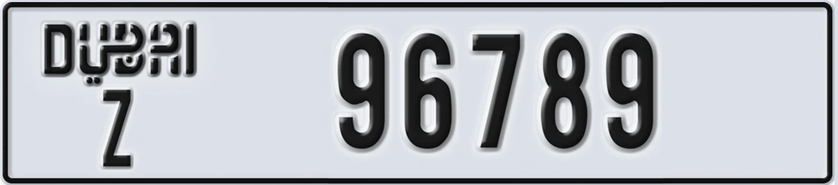 UAE License Plate Dubai Z 96789