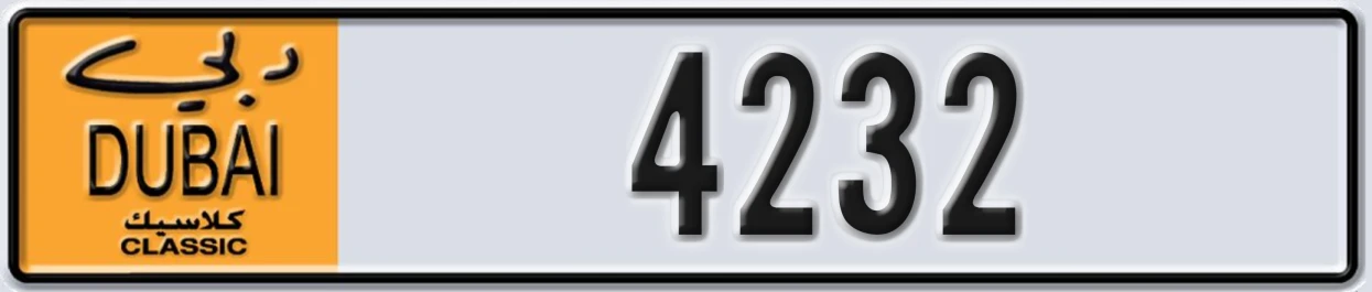 UAE License Plate Dubai Classic NOC 4232