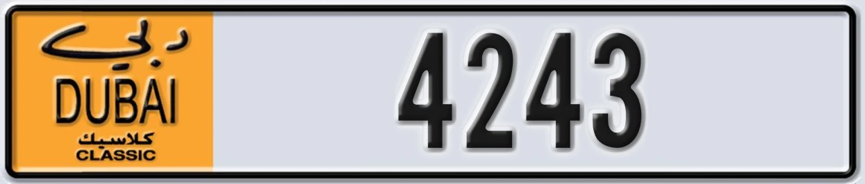 UAE License Plate Dubai Classic NOC 4243