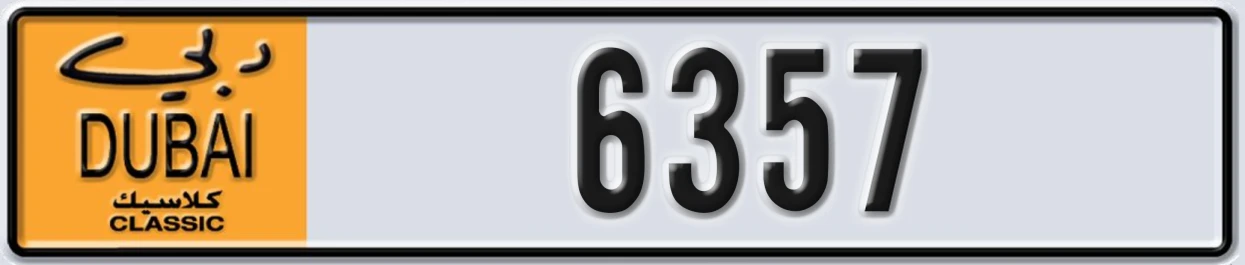 UAE License Plate Dubai Classic NOC 6357