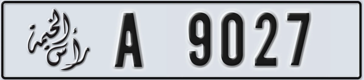 UAE License Plate Ras Al Khaimah A 9027