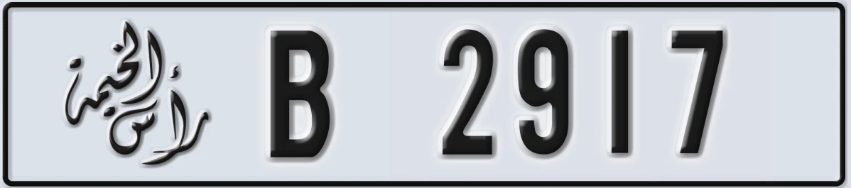 UAE License Plate Ras Al Khaimah B 2917