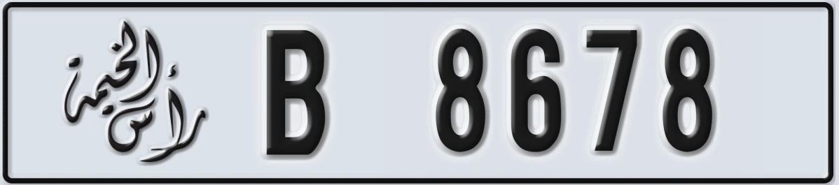 UAE License Plate Ras Al Khaimah B 8678