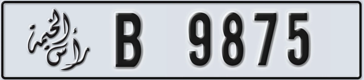 UAE License Plate Ras Al Khaimah B 9875