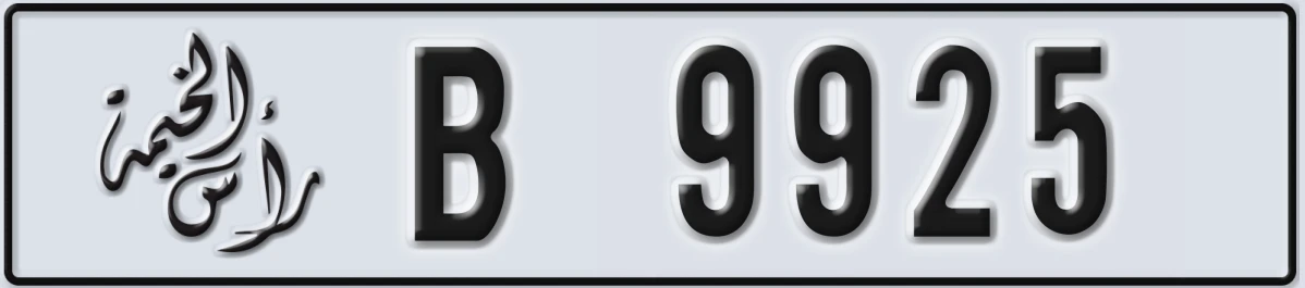 UAE License Plate Ras Al Khaimah B 9925