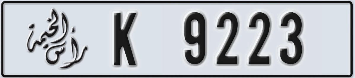 UAE License Plate Ras Al Khaimah K 9223