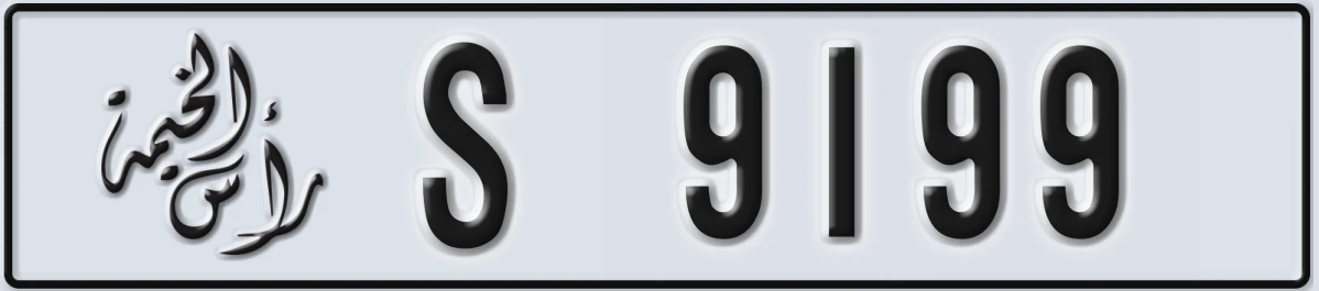 UAE License Plate Ras Al Khaimah S 9199