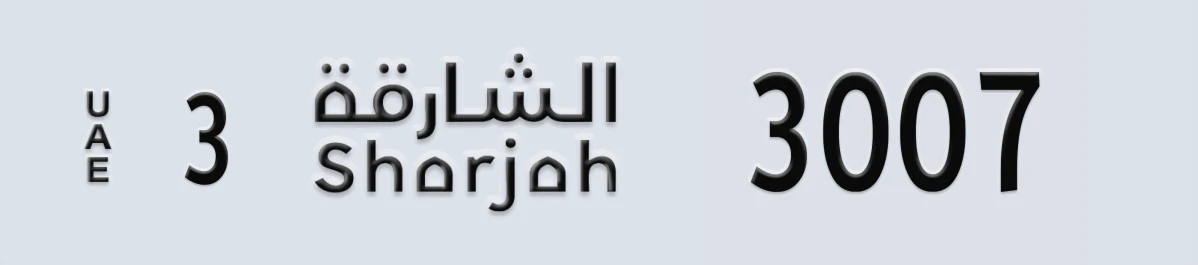 UAE License Plate Sharjah 3 3007