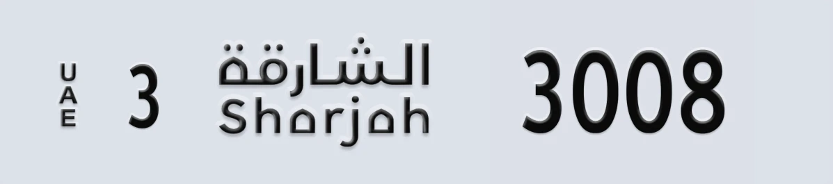 UAE License Plate Sharjah 3 3008