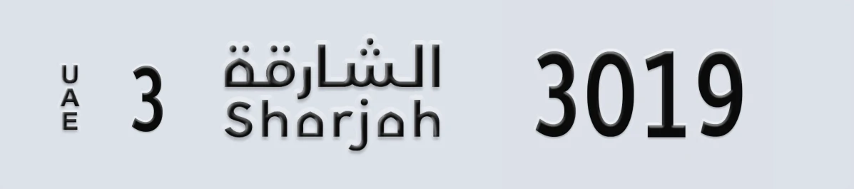 UAE License Plate Sharjah 3 3019