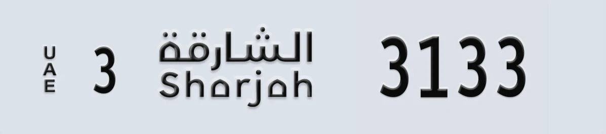 UAE License Plate Sharjah 3 3133