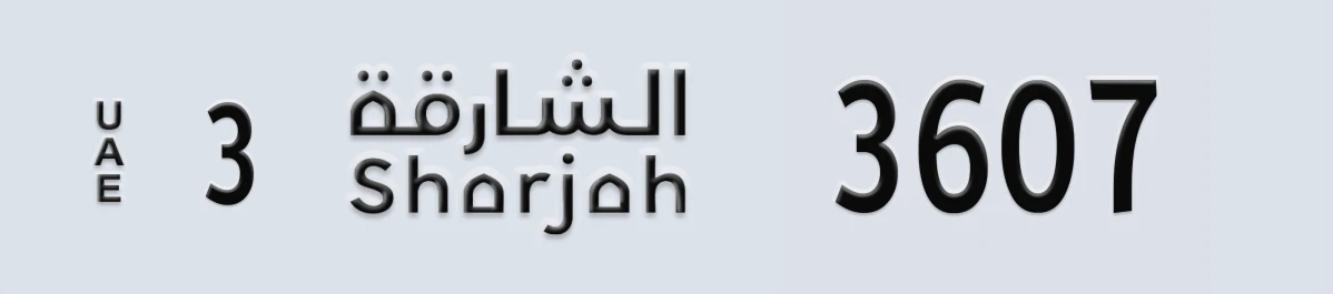 UAE License Plate Sharjah 3 3607