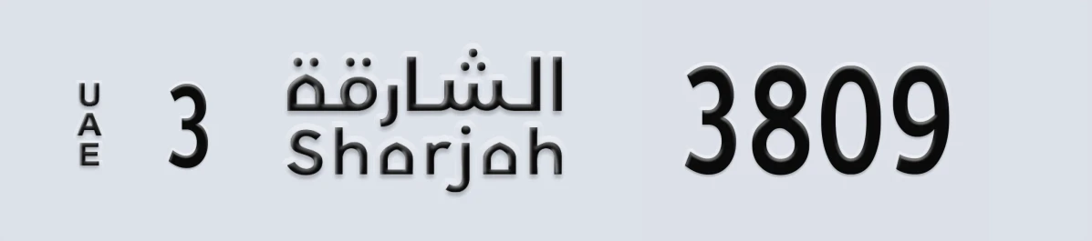 UAE License Plate Sharjah 3 3809