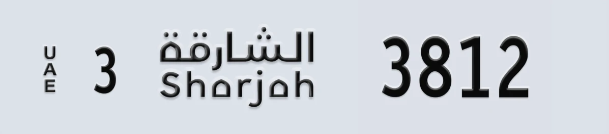 UAE License Plate Sharjah 3 3812