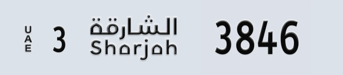 UAE License Plate Sharjah 3 3846